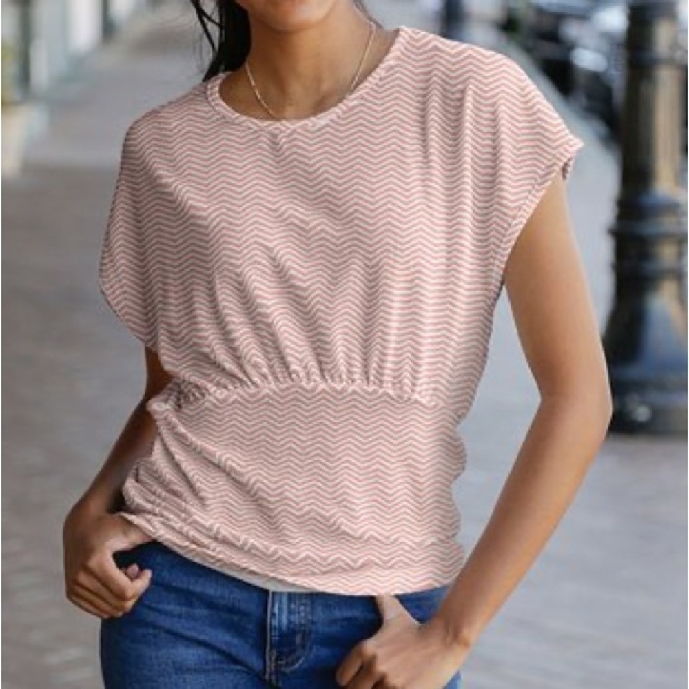 Nwt Aimee Pink & White Zig-Zag Short Cape Sleeve Knit Top Size 22W (P12)